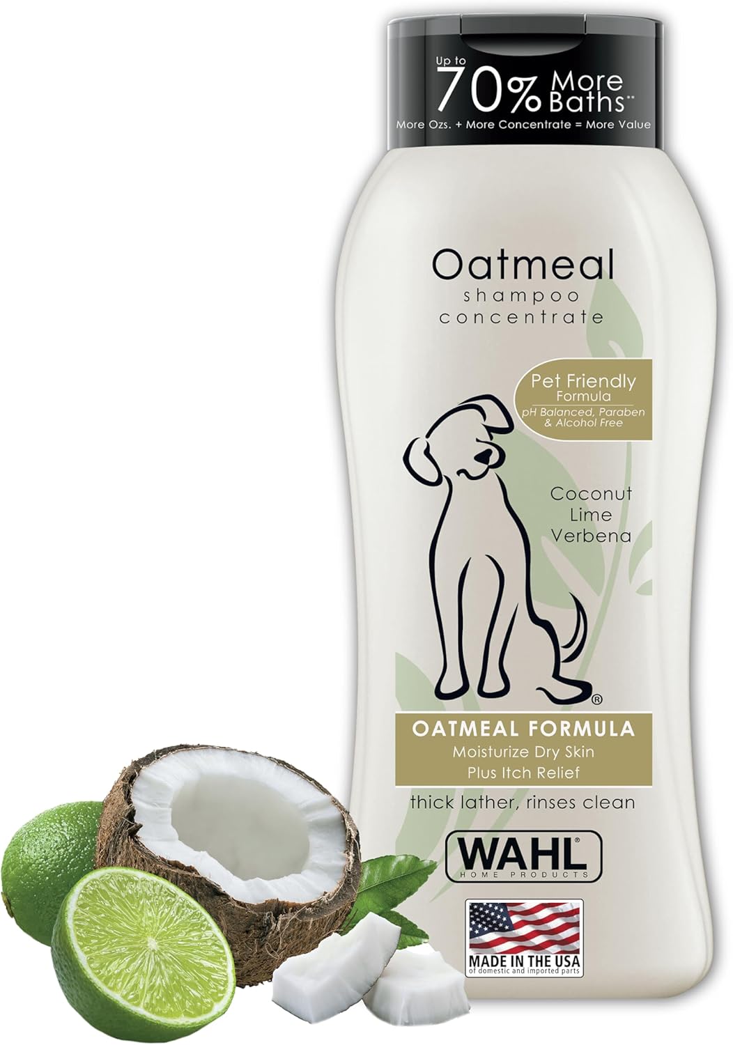 Wahl USA Dry Skin & Itch Relief Pet Shampoo for Dogs – Oatmeal Formula with Coconut Lime Verbena Scent & Pet Friendly Formula, 24 Oz - Model 820004A