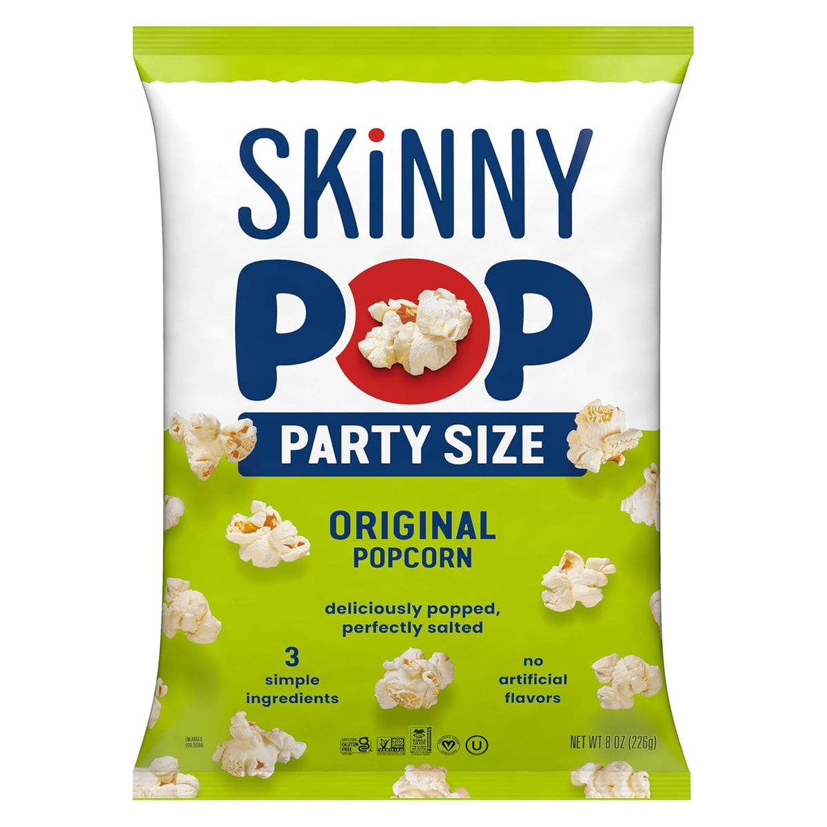 SkinnyPop Popcorn, Original, Whole Grain, Dairy-Free Snack, 8oz Family Size Bag