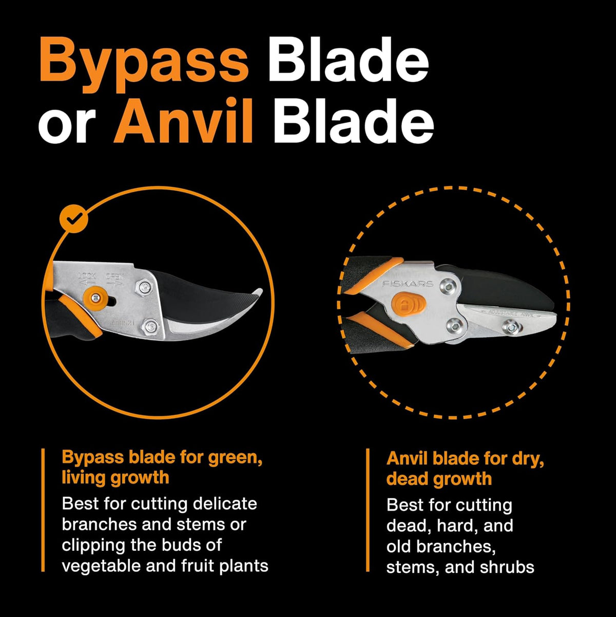 Fiskars Bypass Pruning Shears, 5/8-Inch Cut Capacity Garden Clippers, Gardening Scissors with Sharp, Rust Resistant Steel Blade