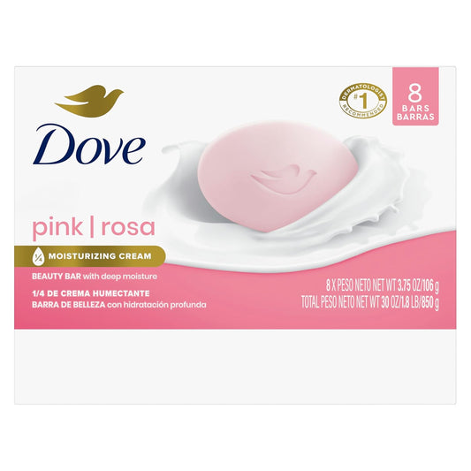 Dove Beauty Bar Soap Pink Rosa, 8 Bars for Soft, Smooth Skin, Cleans & Moisturizes 3.75 oz