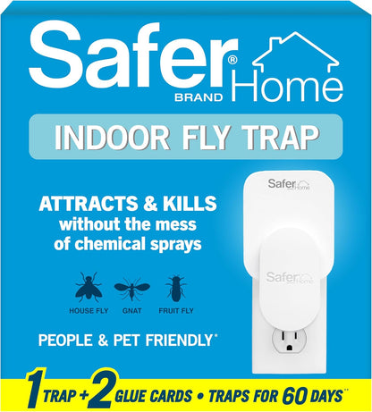 Safer Home Indoor Plug-In Fly Trap - SH502 - Effective Fruit Fly Traps for Indoors, Gnat Traps for House Indoor, 400 Sq Ft Protection - Style: 1 Device + 2 Glue Cards