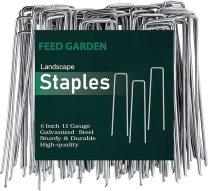 FEED GARDEN 6 Inch 50 Pack Hot-dip Galvanized Landscape Staples Plant Cover Spikes 11 Gauge Tent Stakes Garden Stakes Landscaping Fabric SOD Pins Yard Pins for Decoration Weed Barrier Fabric