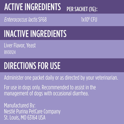 Purina Pro Plan Veterinary Supplements FortiFlora Daily Probiotics for Dogs, Helps Digestive Gut Health and Diarrhea - 30 ct. Box