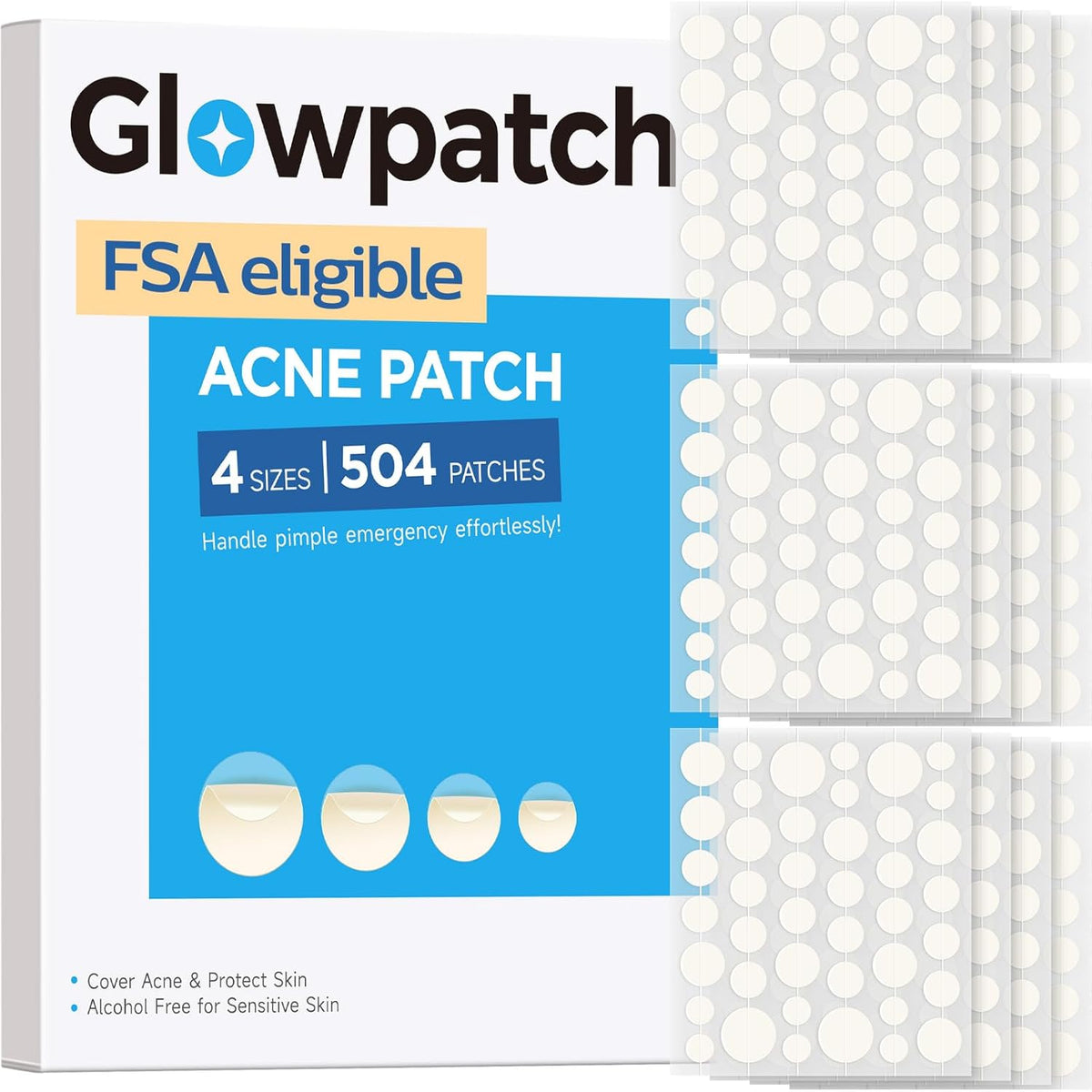 Pimple Patches for Face (504 Count), FSA Eligible Acne Patch Bulk, Zit Stickers 4 Sizes, Hydrocolloid Spot Stickers, Clear Acne Dots for Covering Zits, Blemishes and Breakouts