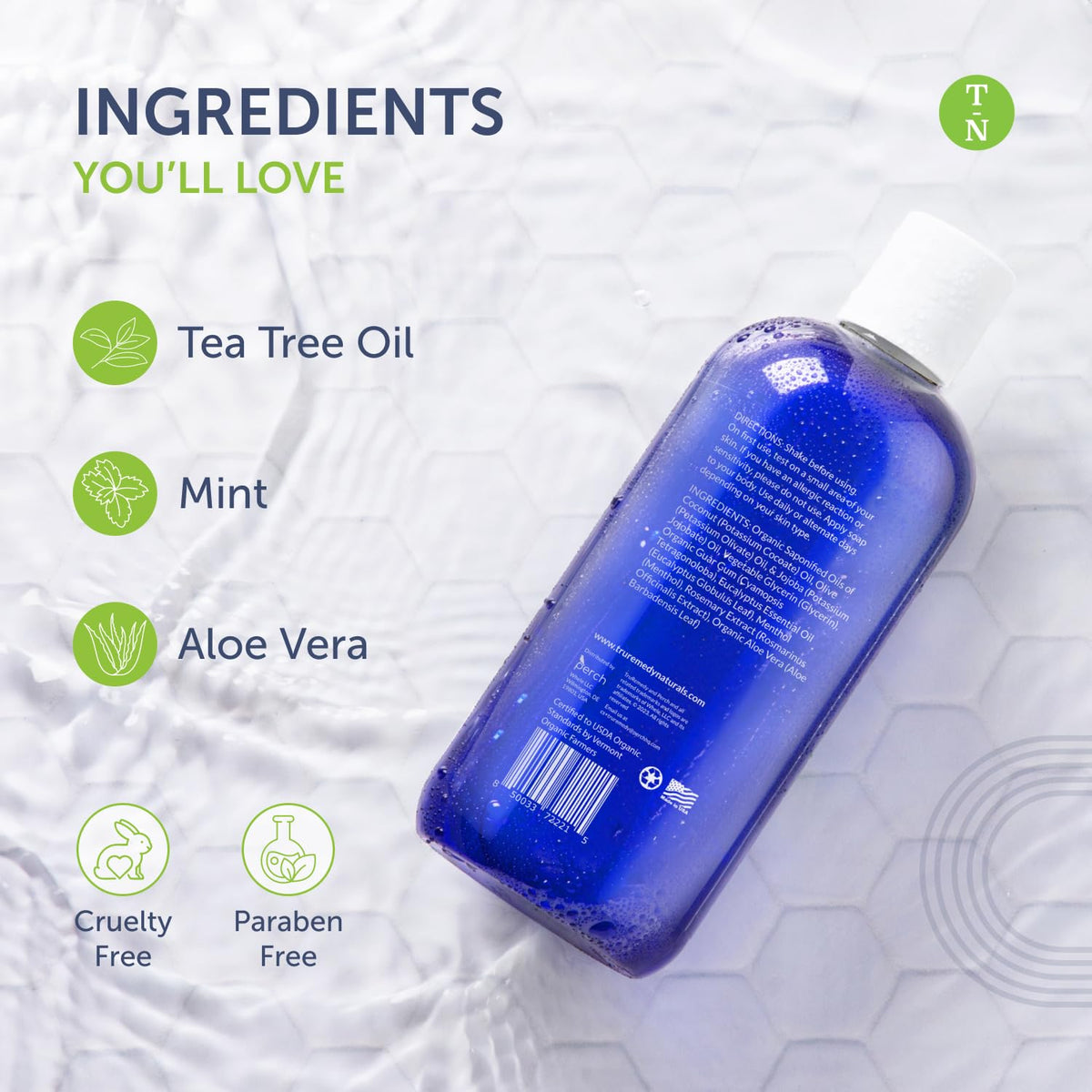 Truremedy Naturals 12 oz Tea Tree Oil Body Wash - Invigorating Tea Tree Soap with Peppermint, Aloe, Eucalyptus, Coconut and Olive Oil - Refreshing Body Wash for Men and Women - Shower Gel Cleanser