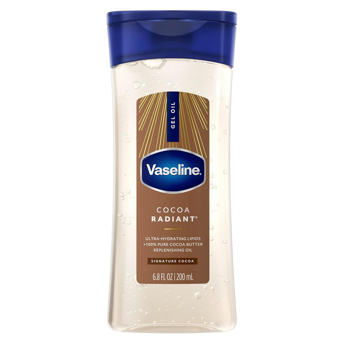 Vaseline Intensive Care Cocoa Radiant for Glowing Skin Body Gel Oil Made with Pure Cocoa Butter + Replenishing Oils 6.8 fl oz