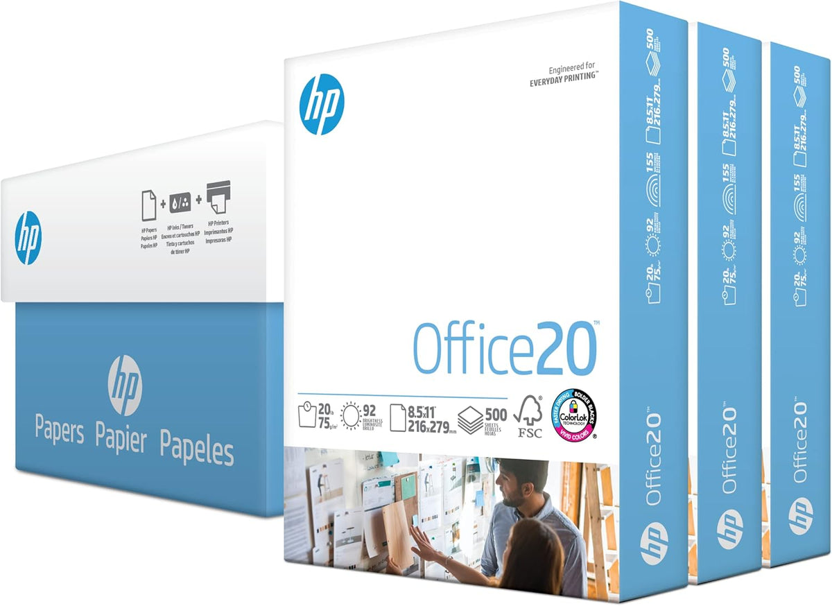 HP Printer Paper | 8.5 x 11 Paper | Office 20 lb | 3 Ream Case - 1500 Sheets | 92 Bright | Made in USA - FSC Certified | 112090C, White
