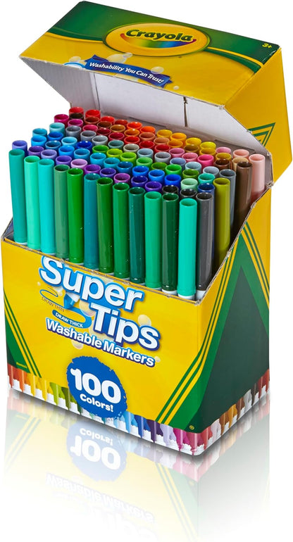 Crayola Super Tips Marker Set (100ct), Fine Point Washable Markers, Drawing Markers for Kids & Adults, Create Thick & Thin Lines, Art Supplies, Ages 3+