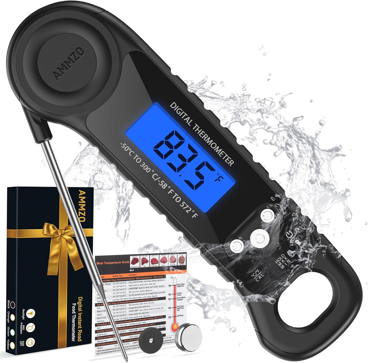 AMMZO Meat Thermometer Digital, Instant Read Food Thermometer for Cooking, Grilling, Baking, Frying & Candy Making, Essentials Kitchen Gadgets Accessory, Gifts for Men Women Dad Mom Birthday