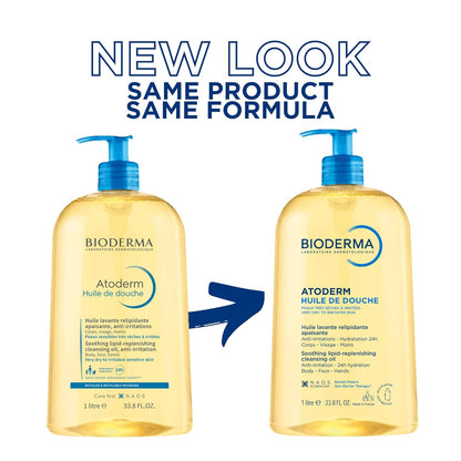 Bioderma Atoderm Shower Oil, Cleansing Oil For Face & Body, Nourishing Cleansing Oil For Dry to Atopic Sensitive Skin For Softer & Smooth Skin For Your Whole Family