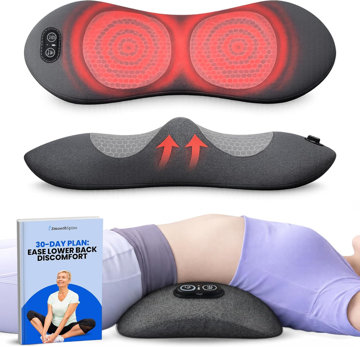 SmoothSpine Triple Fusion Back Massager - The Official Smooth Spine Massager with Heat - Design to Support Lower Back Comfort, Relaxation Device for Home Use (Triple Fusion Back Massager)