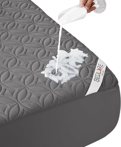 BEDLORE Waterproof Mattress Protector, Queen Size Mattress Pad Noiseless with Deep Pocket 6"-18" Depth, Soft Breathable Dirt-Proof Bed Mattress Cover Washable for Home, Bedroom, Hotel (Gray)