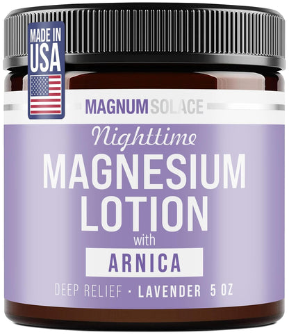 Magnum Solace Nighttime Magnesium Lotion with Arnica – Highly Concentrated Magnesium for Muscles & Joints – Apply to Legs or Feet Before Bed – Skin-Friendly