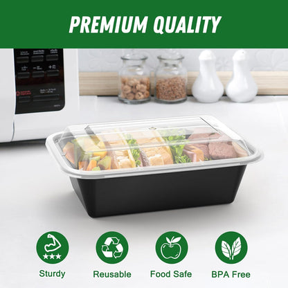 Dealusy 50 Pack (100-Piece) 24 oz Meal Prep Containers Reusable with Lids, Sturdy Leakproof & Food Safe, Microwave, Freezer, Dishwasher Safe Prep Containers, To Go Take Out Plastic Food Storage