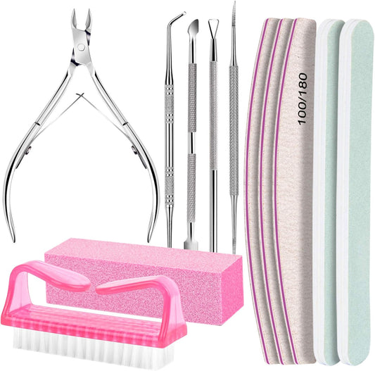 FANDAMEI Nail Care Kit, Nail Files 100/180, Nail Buffer Block, Cuticle Nippers, Cuticle Trimmer, Cuticle Pusher, Nail Tools, Nail Kit, Pedicure & Manicure Tools, Nail Prep Kit, Manicure Kit for Women