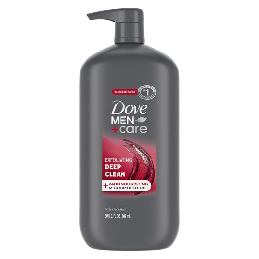 DOVE MEN + CARE Body and Face Wash Exfoliating Deep Clean for Men, with 24-Hour Nourishing Micromoisture Technology Body Wash, 30 oz