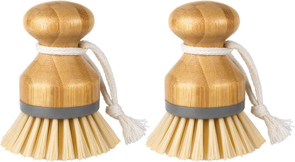 MR.SIGA Bamboo Palm Brush, Scrub Brush for Dishes Pots Pans Kitchen Sink Cleaning, Pack of 2