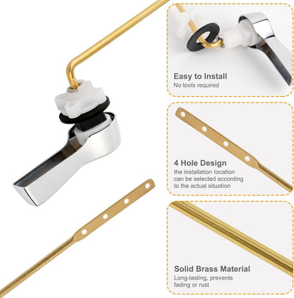 Hibbent Universal Metal Front Mount Toilet Handle Replacement Kit, Brass Toilet Flush Tank Lever with Stainless Steel Flapper Chains for Most Toilets, Chrome
