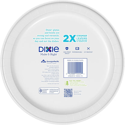 Dixie Large Paper Plates, 10 Inch, 150 Count, 2X Stronger*, Microwave-Safe, Soak-Proof, Cut Resistant, Disposable Plates For Everyday Breakfast, Lunch, & Dinner Meals