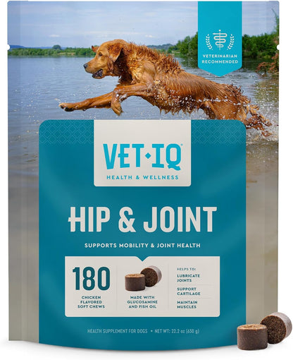VetIQ Glucosamine Hip & Joint Supplement for Dogs, 180 Soft Chews, Joint Support Supplement with MSM and Krill, Dog Health Supplies Large & Small Breed, Chicken Flavored Chewables