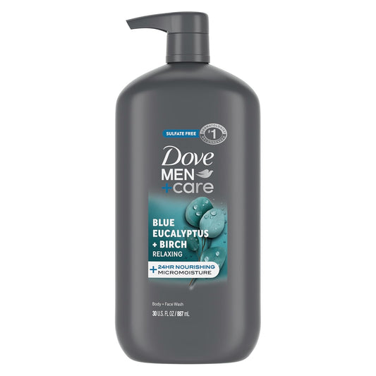 DOVE MEN + CARE Relaxing Blue Eucalyptus + Birch Body and Face Wash with 24-Hour Nourishing Micromoisture Technology Body Wash for Men 30 oz