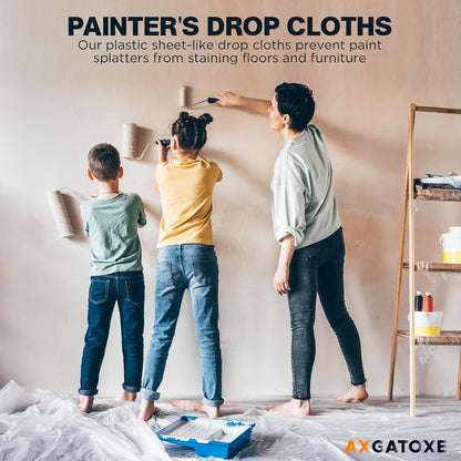 12 x 9 Ft Plastic Drop Cloths (6-Pack) - Disposable Painter's Sheeting & Tarps for Painting, Waterproof Furniture/Couch/Floor Protection
