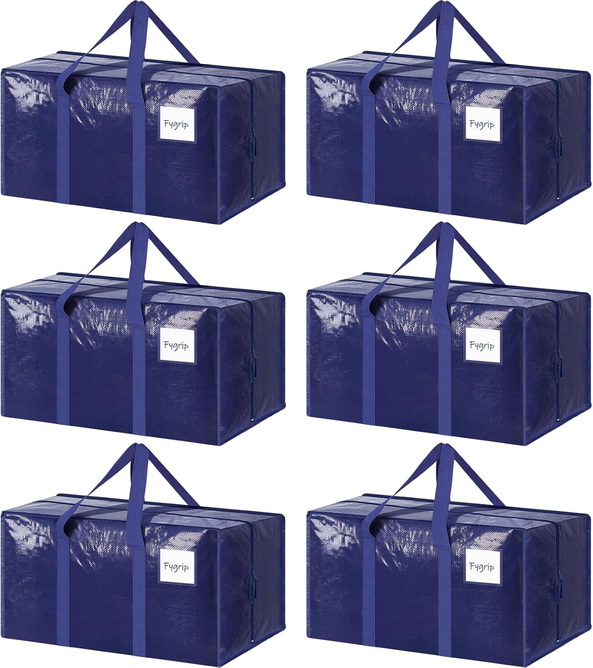 6 Pack Extra Heavy Duty Large Moving Bags with Strong Zipper & Comfortable Handles, Sturdy & Durable Clothes Storage Bags Totes Bins, Blue Packing Moving Boxes for College Supplies, Dark Blue