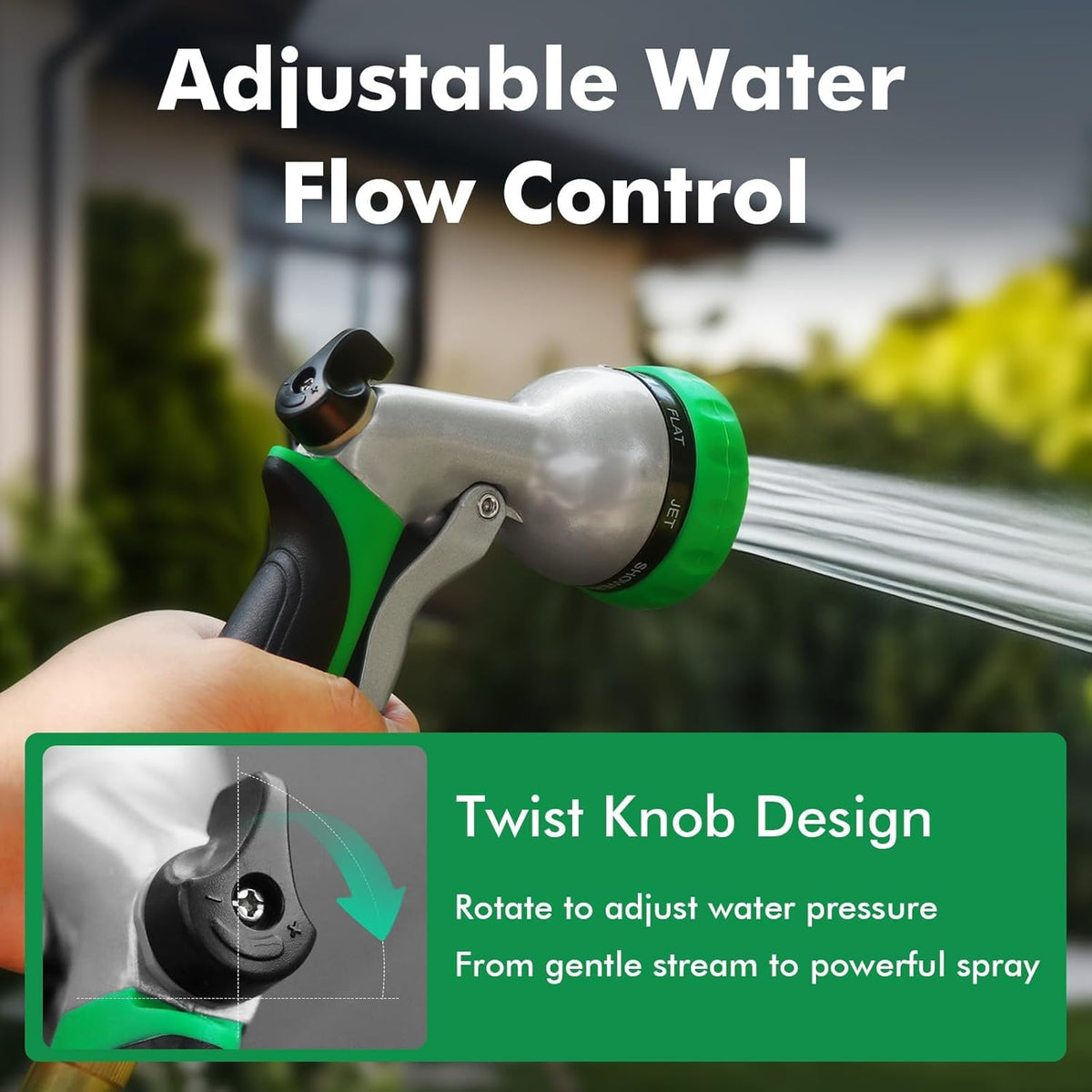 RESTMO Garden Hose Nozzle, Heavy Duty Metal Water Hose Nozzle with 7 Adjustable Spray Patterns, High Pressure Hand Sprayer with Flow Control for Watering Plants & Lawns, Washing Cars & Pets
