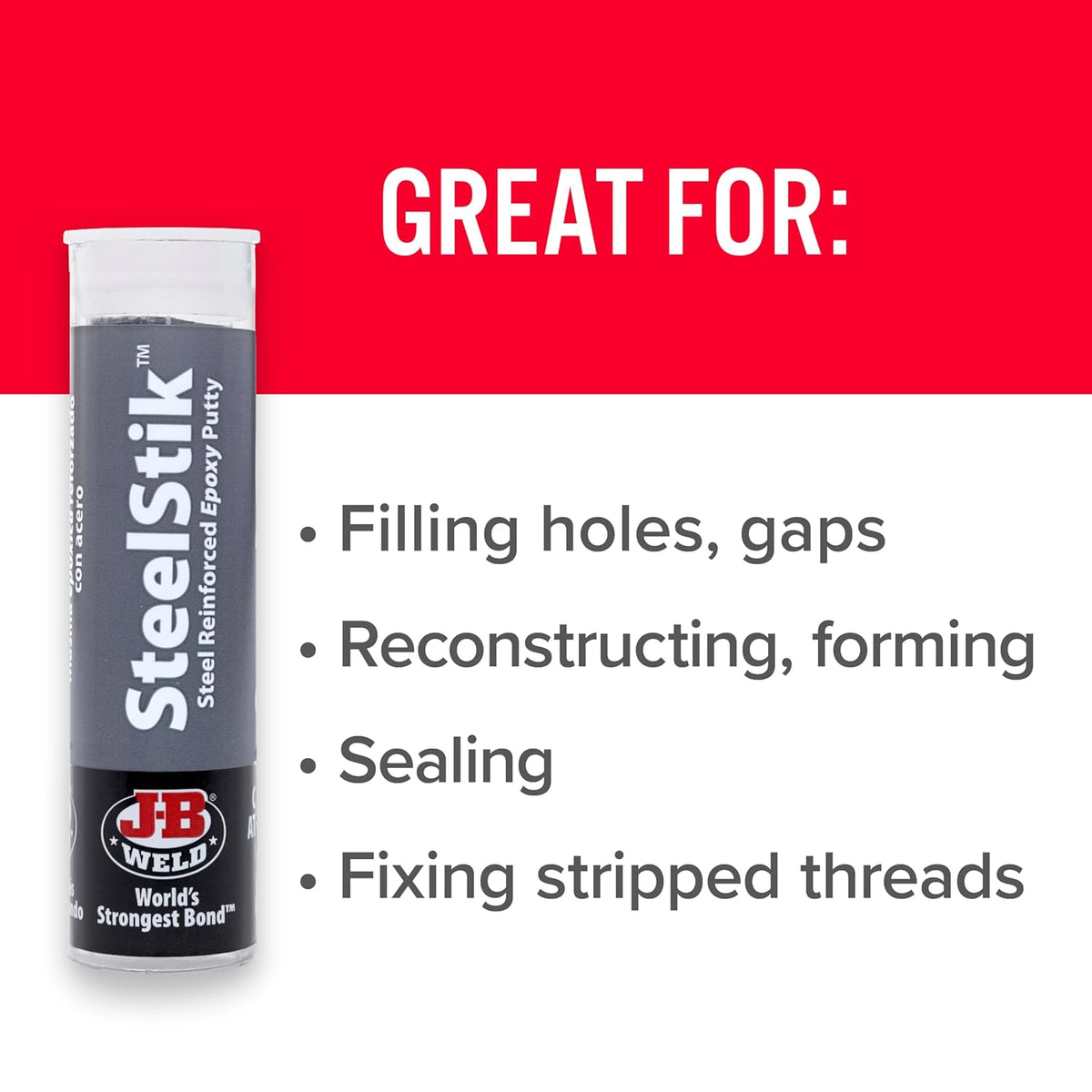 J-B Weld 8267 SteelStik Steel Reinforced Epoxy Putty Stick - 2 oz.