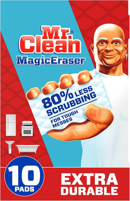 Mr. Clean Magic Eraser Sponge, All Purpose Cleaner, Cleaning Scrubber, Wall, Sneaker, Kitchen, Bathroom, Shower Cleaner, Cleaning Supplies, Melamine Sponge, Cleaning Pads, Extra Durable, 10ct