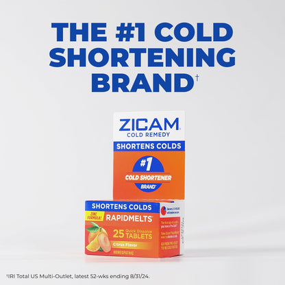 Zicam Cold Remedy Zinc RapidMelts, Elderberry Citrus Flavor, Homeopathic, Cold Shortening Medicine, Shortens Cold Duration, 25 Count