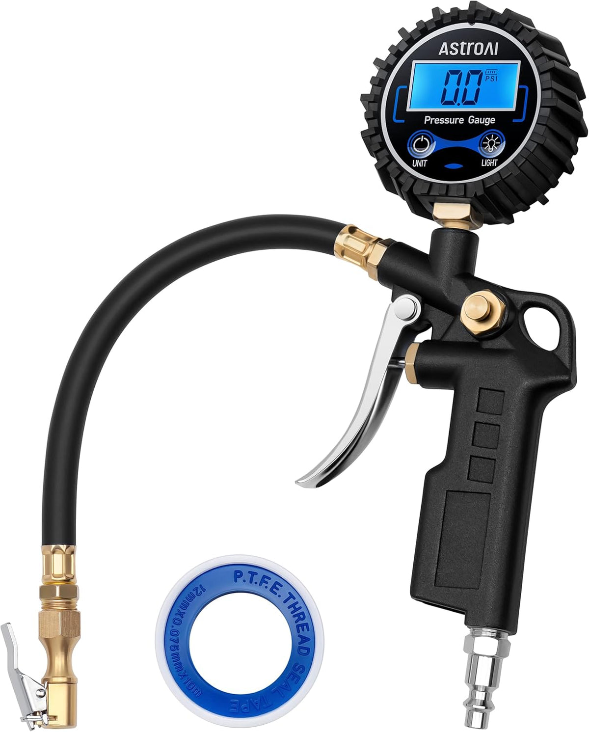 AstroAI Digital Tire Pressure Gauge with Inflator, 3-250 PSI Air Chuck & Compressor Accessories Heavy Duty with Quick Connect Coupler, 0.1 Display Resolution, 1pack