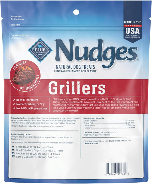 Blue Buffalo Nudges Grillers Natural Dog Treats, Made in the USA with Real Steak, 16-oz Bag