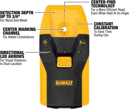 DEWALT Stud Finder, 3/4”, Locate Framing Studs Efficiently with LED Arrows, Ideal for Wood and Metal, AAA Batteries Included (DW0100)