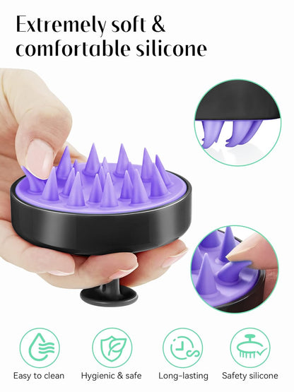 HEETA Scalp Massager Hair Growth, Soft Silicone Scalp Scrubber Shampoo Brush for Exfoliation, Dandruff Removal Head Massage Stress Relax, Wet & Dry Use for Thick Thin Curly Hair Care, Black