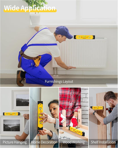 Torpedo Level Magnetic, Firecore 9 Inch Shockproof Small Leveler Tool with 3 Bubble Spirit Level 45 90 180 Degree, Construction Levelers for Hanging Pictures Install Shelf Home Renovation