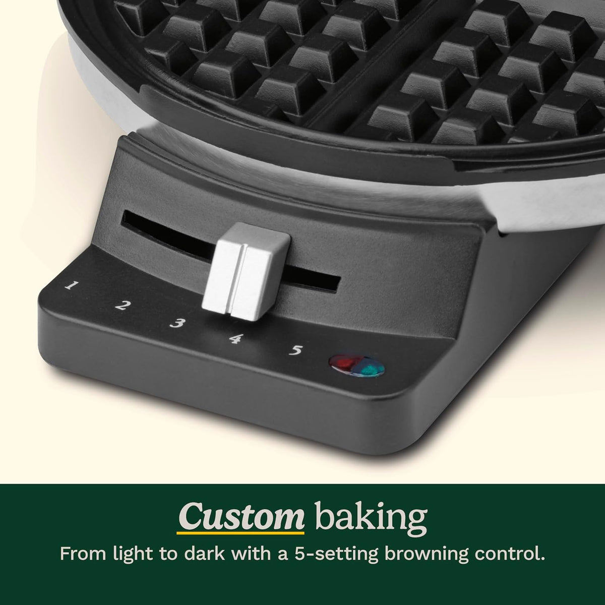 Cuisinart Waffle Maker, 1250W Round Classic Waffle Iron, 5-Setting Adjustable Browning Control, WMR-CANAS, Brushed Stainless