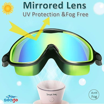 Seago Swim Goggles 2 Pack Anti-Fog Anti-UV Wide View Swimming Goggles for Kids 3-14