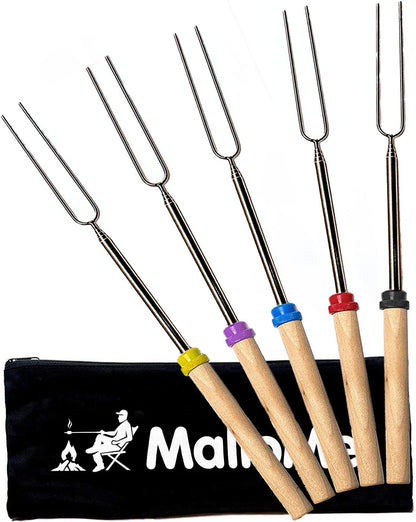 MalloMe Smores Sticks for Fire Pit Long - Marshmallow Roasting Sticks Smores Kit - Smore Skewers Hot Dog Fork Campfire Cooking Equipment, Camping Essentials S'mores Gear Outdoor Accessories 32" 5 Pack