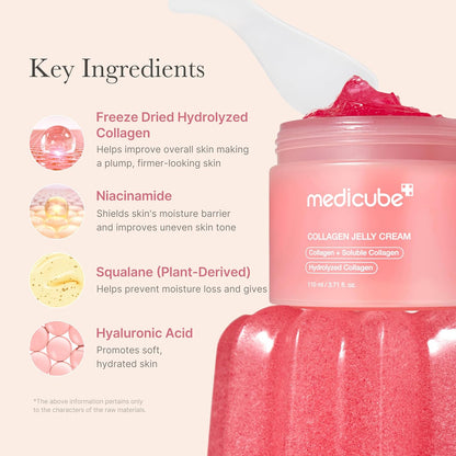 medicube Jelly Cream with Collagen, Niacinamide | Freeze-Dried Hydrolyzed Collagen for Skin Barrier Hydration & 24H Glow | Plumper, Firmer looking skin | 3.71 fl.oz
