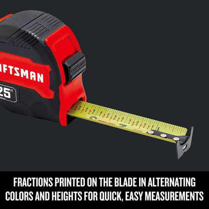 CRAFTSMAN 25-Ft Tape Measure with Fraction Marketing, Retractable, Manual-Locking Blade (CMHT37443S)