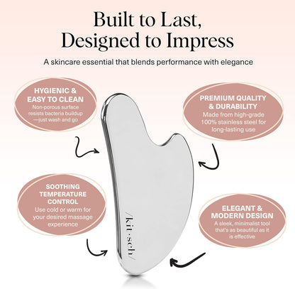 Kitsch Stainless Steel Gua Sha Facial Tools - Guasha Tool for Face, Face Sculpting Tool, Jawline Shaper, Double Chin Reducer, Body Gua Sha Tools, Lymphatic Drainage Massager, Facial Skin Care - Silver