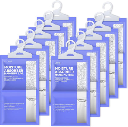 CLEVAST Moisture Absorbers Packets 10 Pack, Dehumidifier Bags for Closet, Unscented Hanging Humidity Absorber in Wardrobes, Bedrooms, Bathrooms(Net Wt. 230g/Pack)