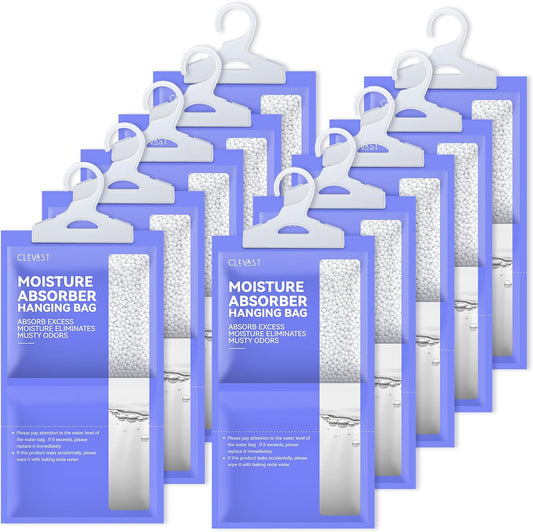 CLEVAST Moisture Absorbers Packets 10 Pack, Dehumidifier Bags for Closet, Unscented Hanging Humidity Absorber in Wardrobes, Bedrooms, Bathrooms(Net Wt. 230g/Pack)