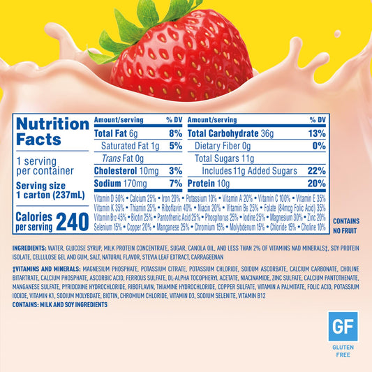 Carnation Breakfast Essentials Ready-to-Drink Creamy Strawberry, 8 FL OZ Carton,8 Fl Oz (Pack of 24)