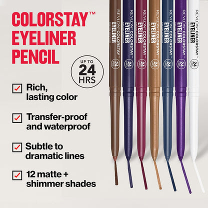 Revlon ColorStay Pencil Waterproof Eyeliner, Smudge-Proof, Eye Makeup with Built-In Sharpener, 202 Black Brown, 0.01 oz