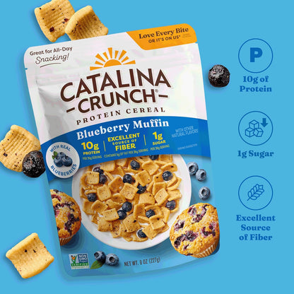 Catalina Crunch Protein Cereal - Breakfast Cereal with 10g of Protein, No Added Sugar - Gluten Free - Blueberry Muffin - 8 oz. Bag (Pack of 1)
