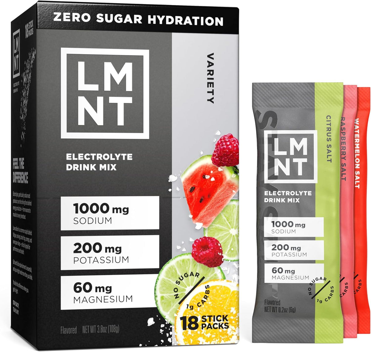 LMNT Zero Sugar Electrolytes - Variety Pack Bundle | Drink Mix | 18-Count