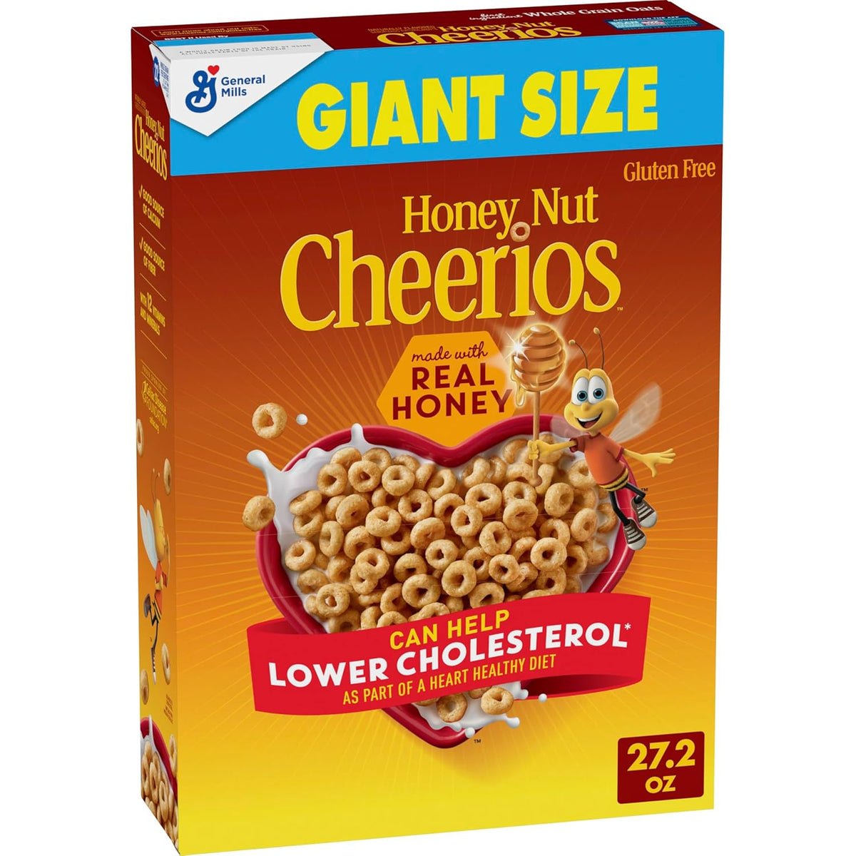 Honey Nut Cheerios, Heart Healthy Gluten Free Breakfast Cereal with Whole Grain Oats, Giant Size, 27.2 oz