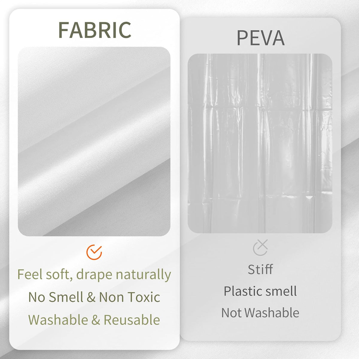 ALYVIA SPRING Waterproof Fabric Shower Curtain Liner with 3 Magnets - Soft Hotel Quality Cloth Shower Liner, Light-Weight & Machine Washable - Standard Size 72x72, White